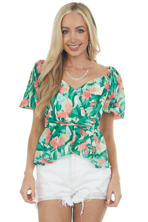 Jade Floral Ruffle Surplice Peplum Top 
