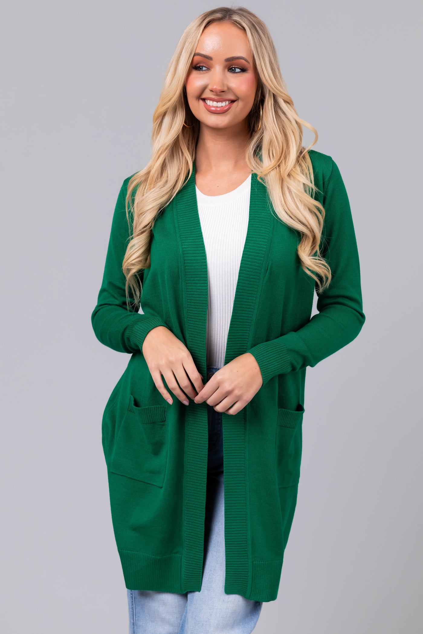 Jade Mid Length Lightweight Open Cardigan