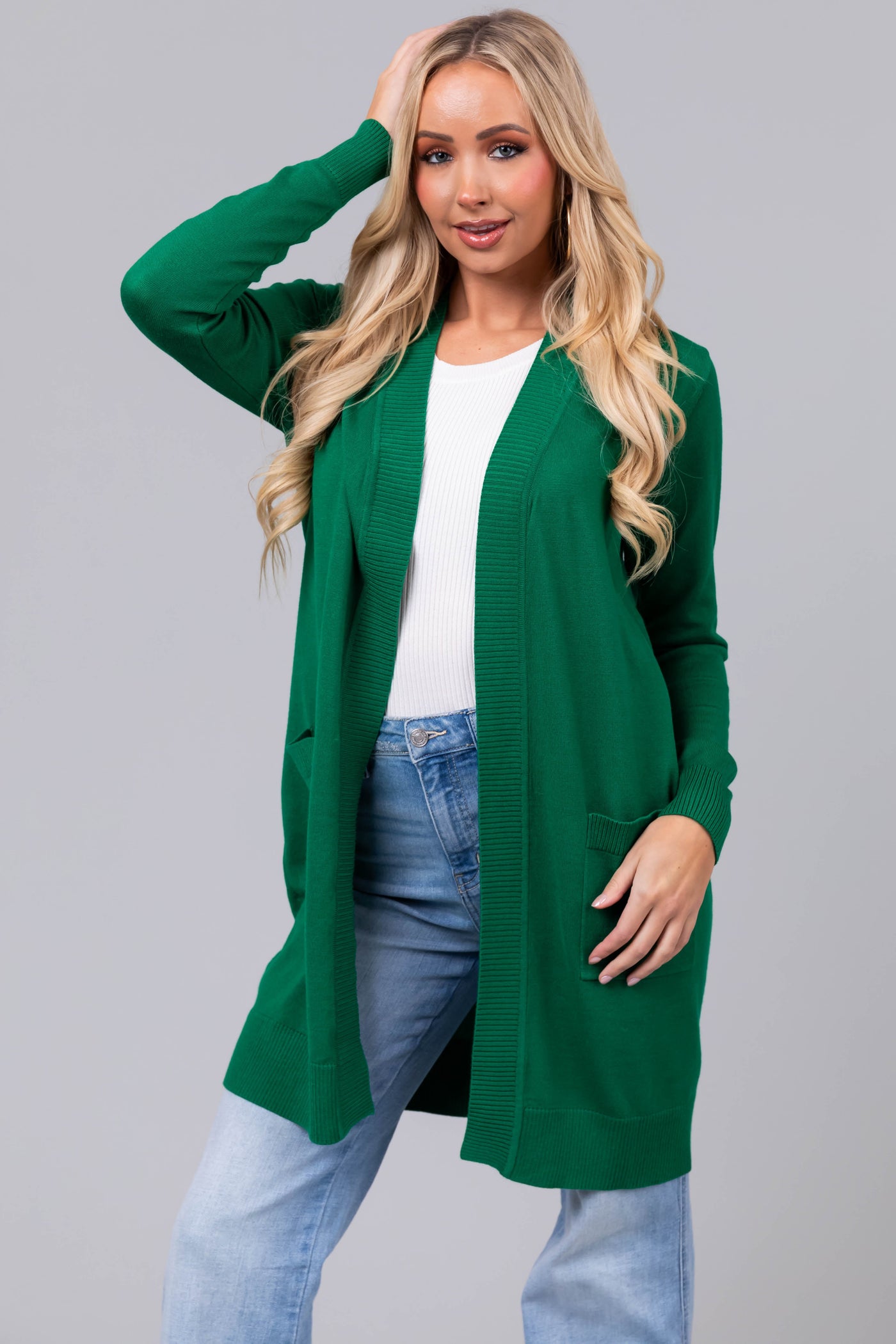 Jade Mid Length Lightweight Open Cardigan
