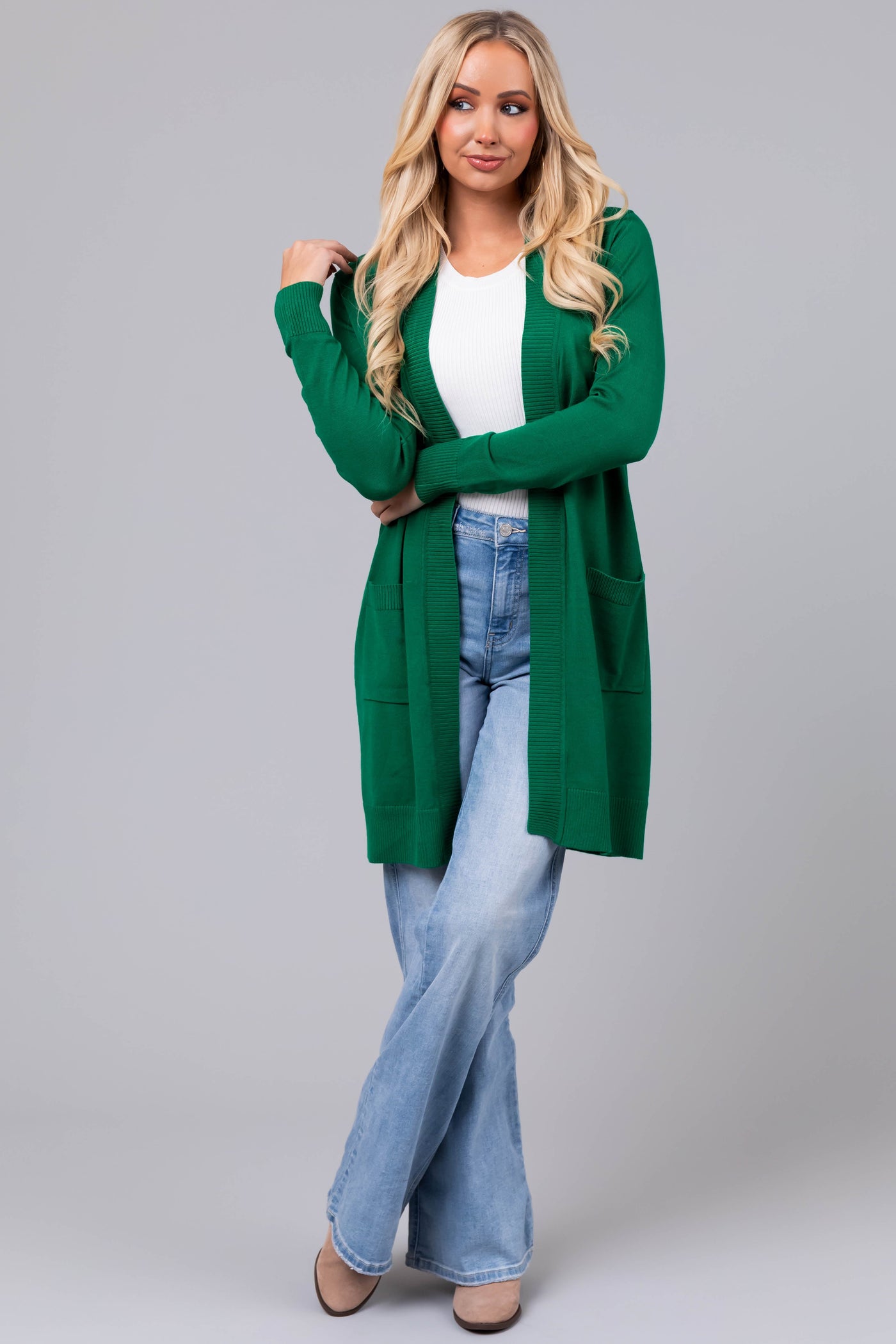 Jade Mid Length Lightweight Open Cardigan
