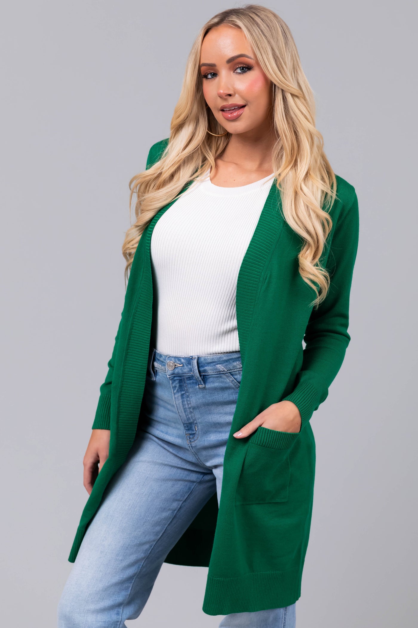 Jade Mid Length Lightweight Open Cardigan