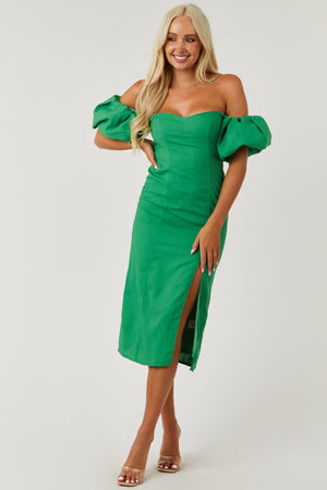 Jade Off the Shoulder Puff Sleeve Midi Dress
