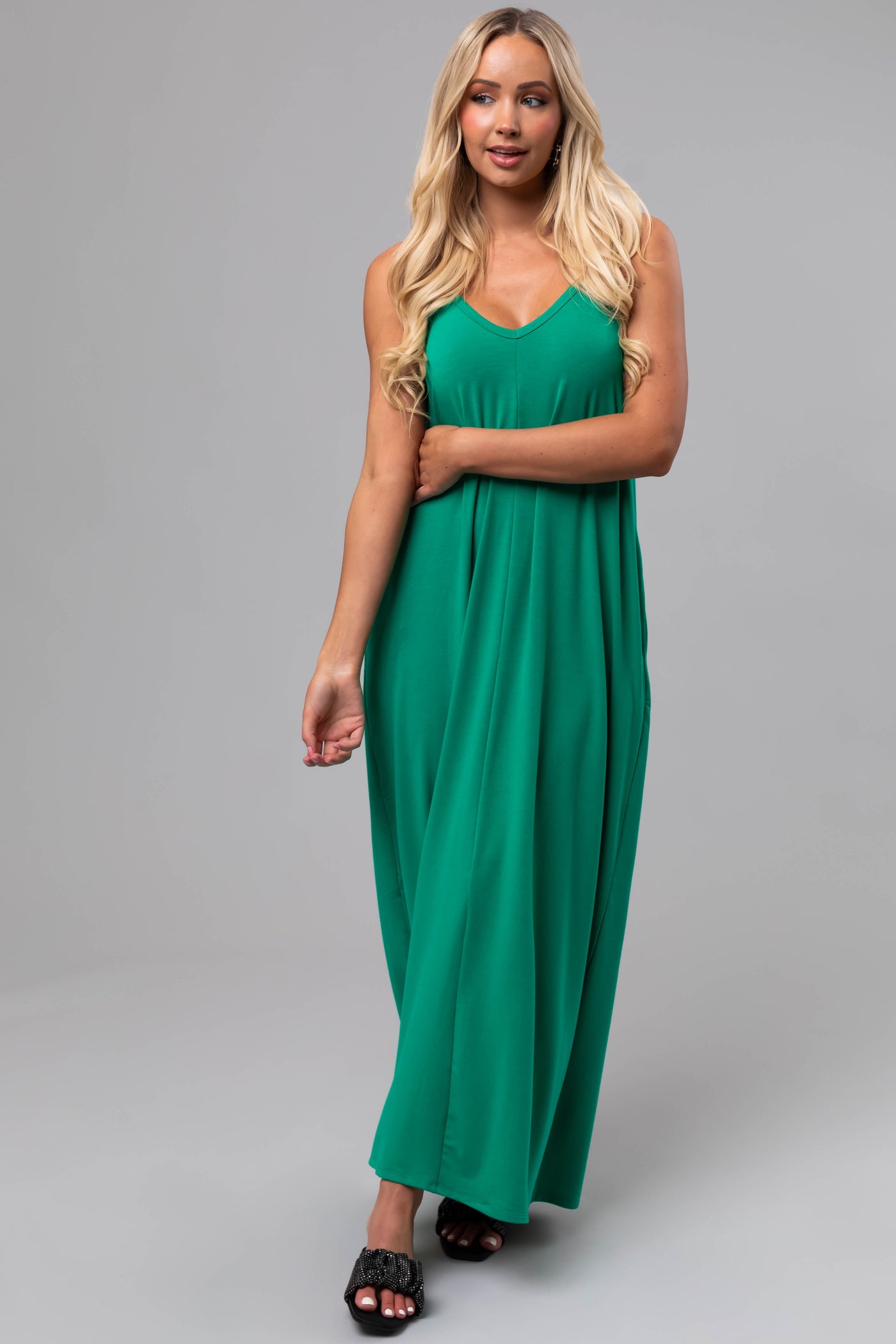 Jade Sleeveless Knit Maxi Dress with Pockets