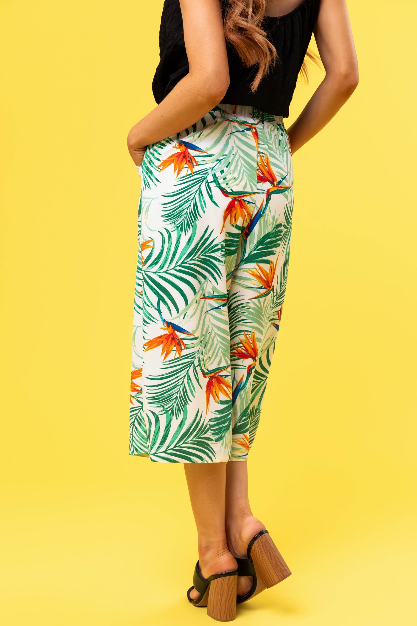 Jade Tropical Print Cropped Wide Leg Pants