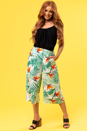 Jade Tropical Print Cropped Wide Leg Pants
