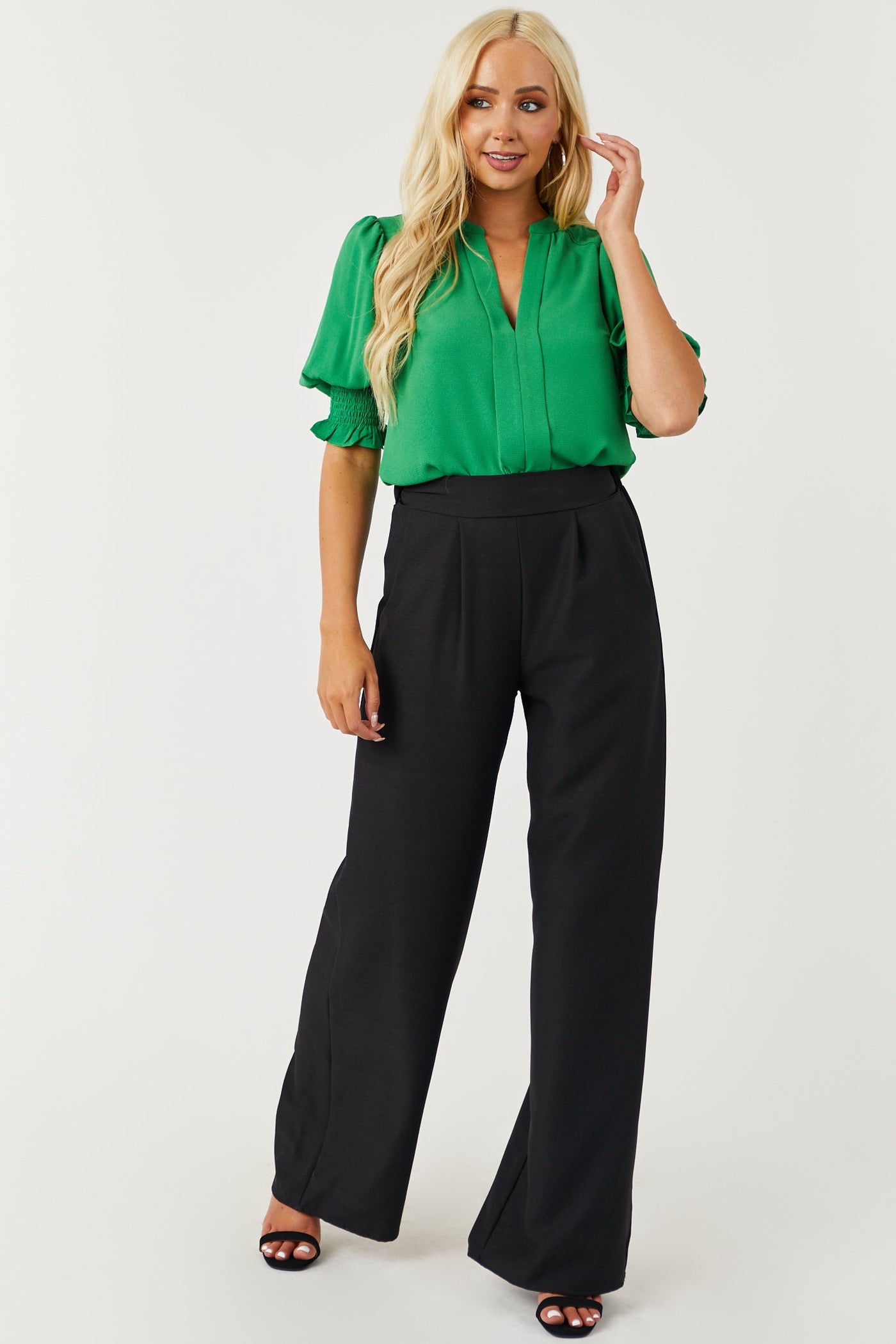 Jade V Neck Smocked Puff Sleeve Blouse