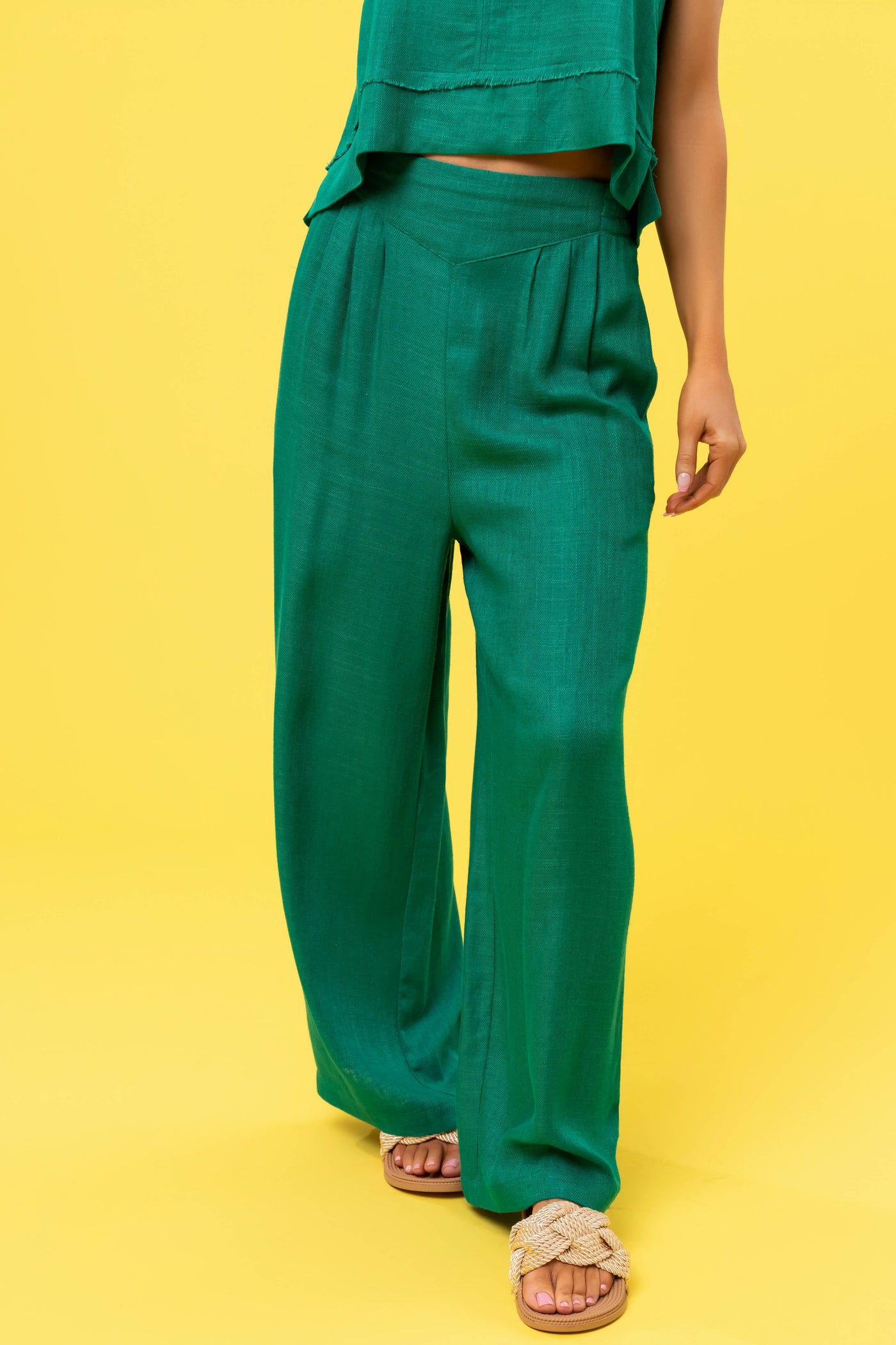Jade Woven Sleeveless Top and Pants Set