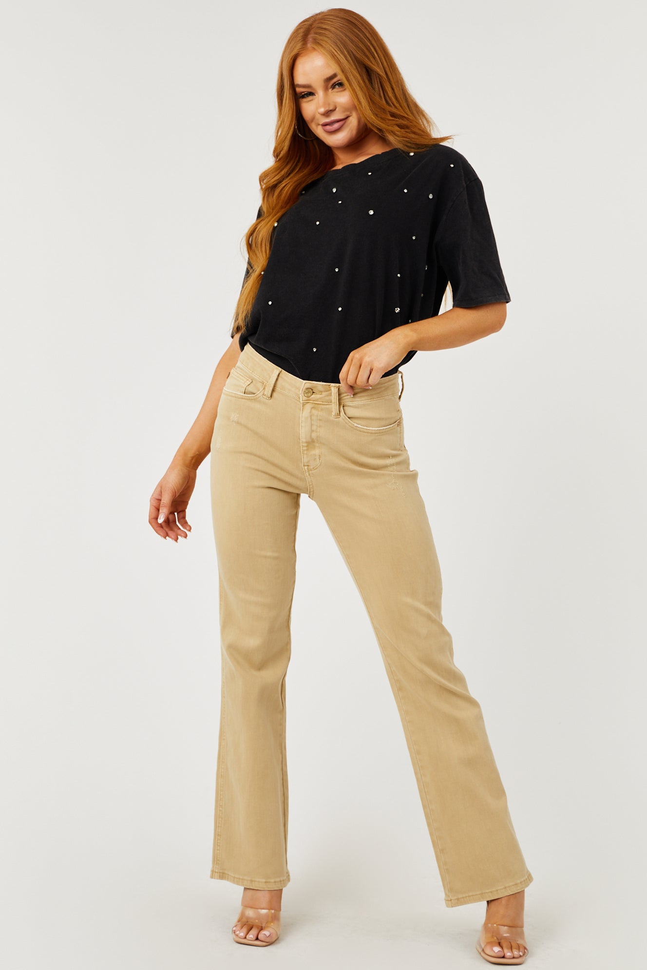 Judy Blue Beige High Rise Bootcut Jeans