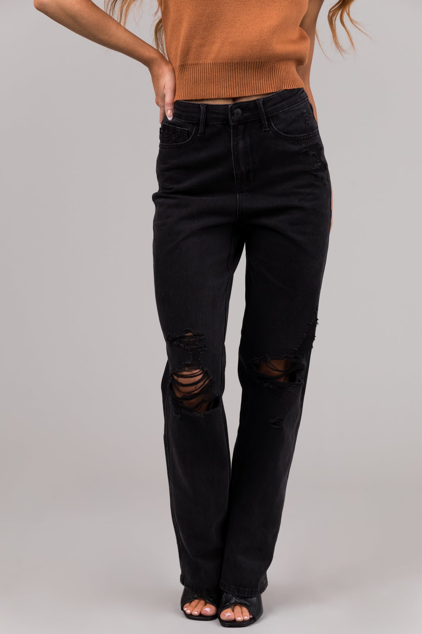 Judy Blue Black 90's Distressed Straight Jeans