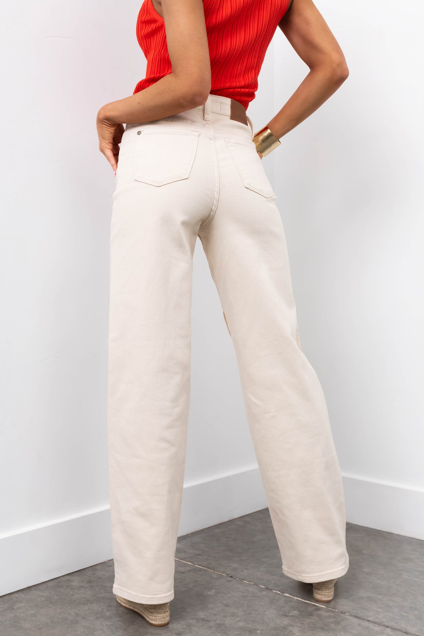 Judy Blue Cream High Rise Crochet Patch Jeans