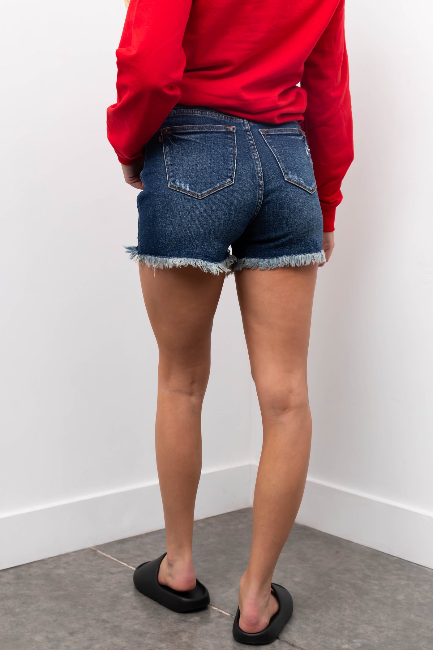 Judy Blue Dark High Rise Distressed Frayed Shorts