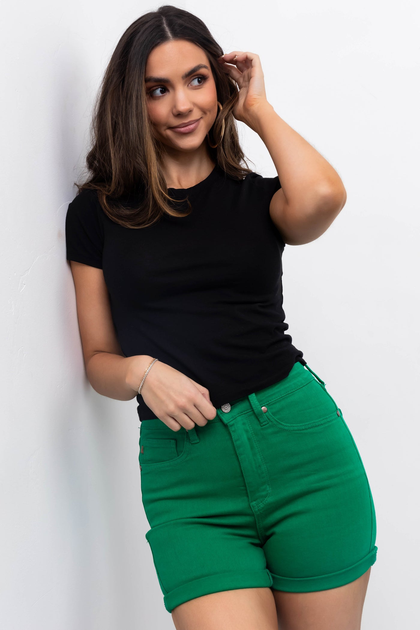 Judy Blue Kelly Green Tummy Control Denim Shorts