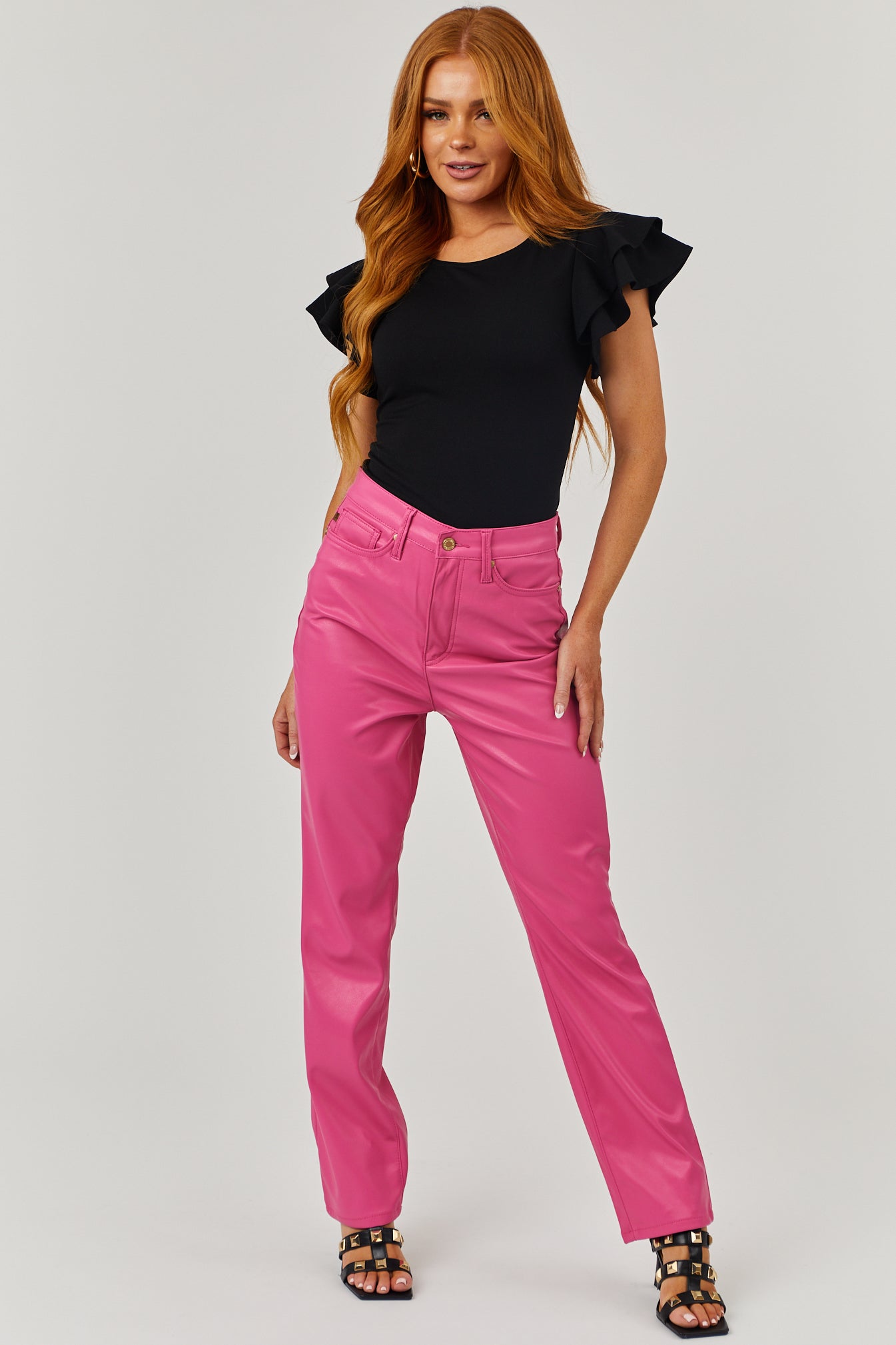 Judy Blue Magenta Faux Leather Straight Pants
