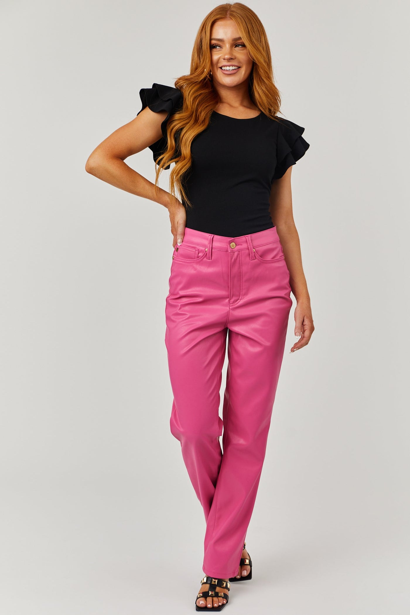 Judy Blue Magenta Faux Leather Straight Pants