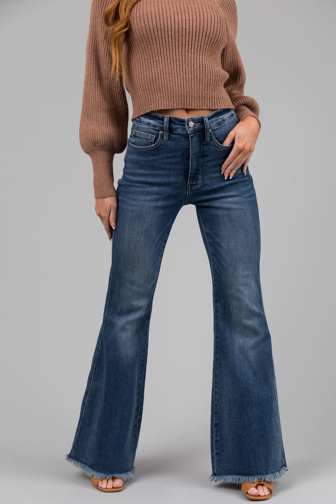 Judy Blue Medium Wash High Waist Fray Hem Jeans