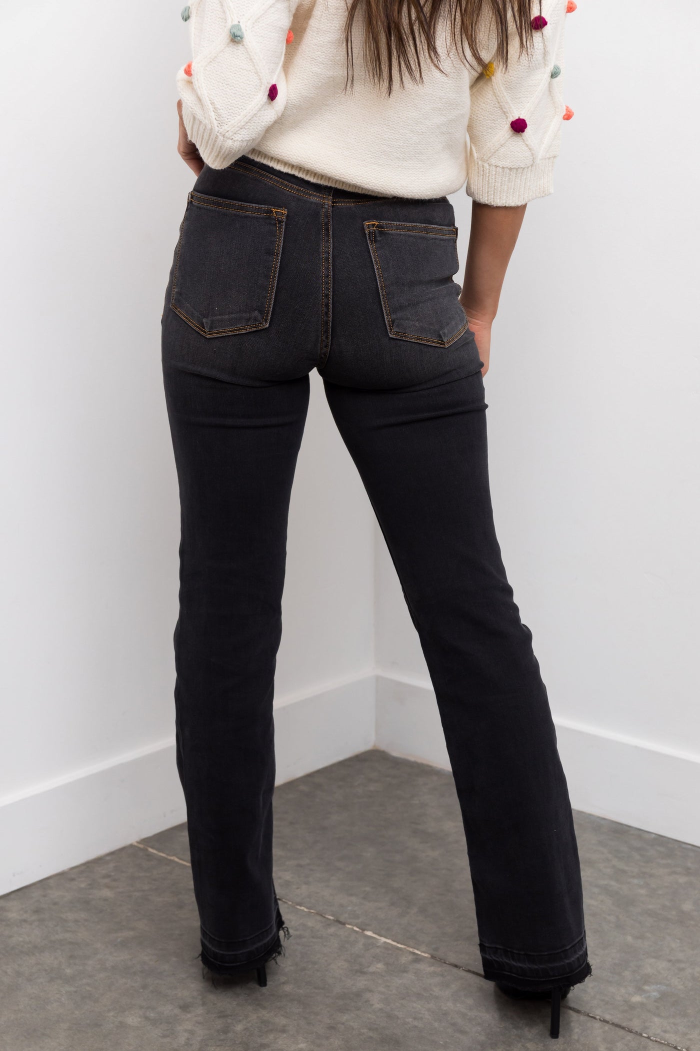 Judy Blue Washed Black High Rise Raw Hem Bootcut Jeans