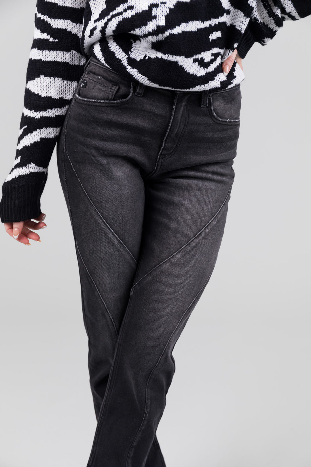 KanCan Black Straight Leg Seam Detail Jeans