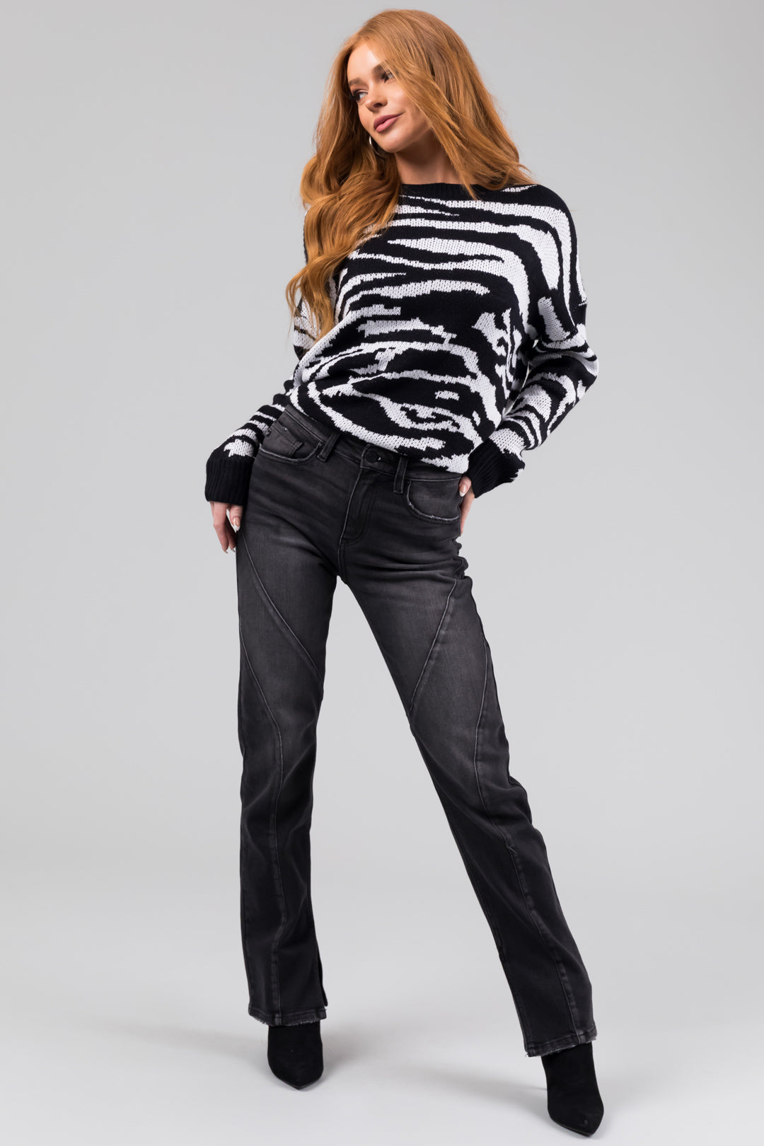 KanCan Black Straight Leg Seam Detail Jeans