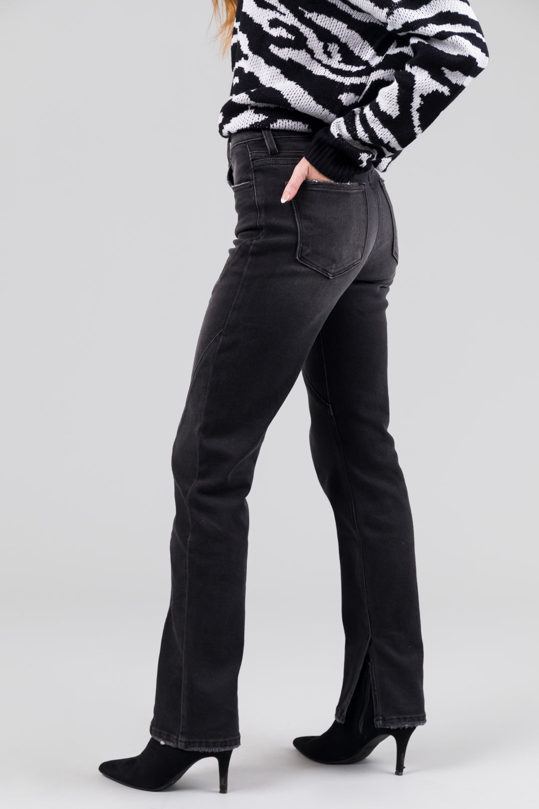KanCan Black Straight Leg Seam Detail Jeans