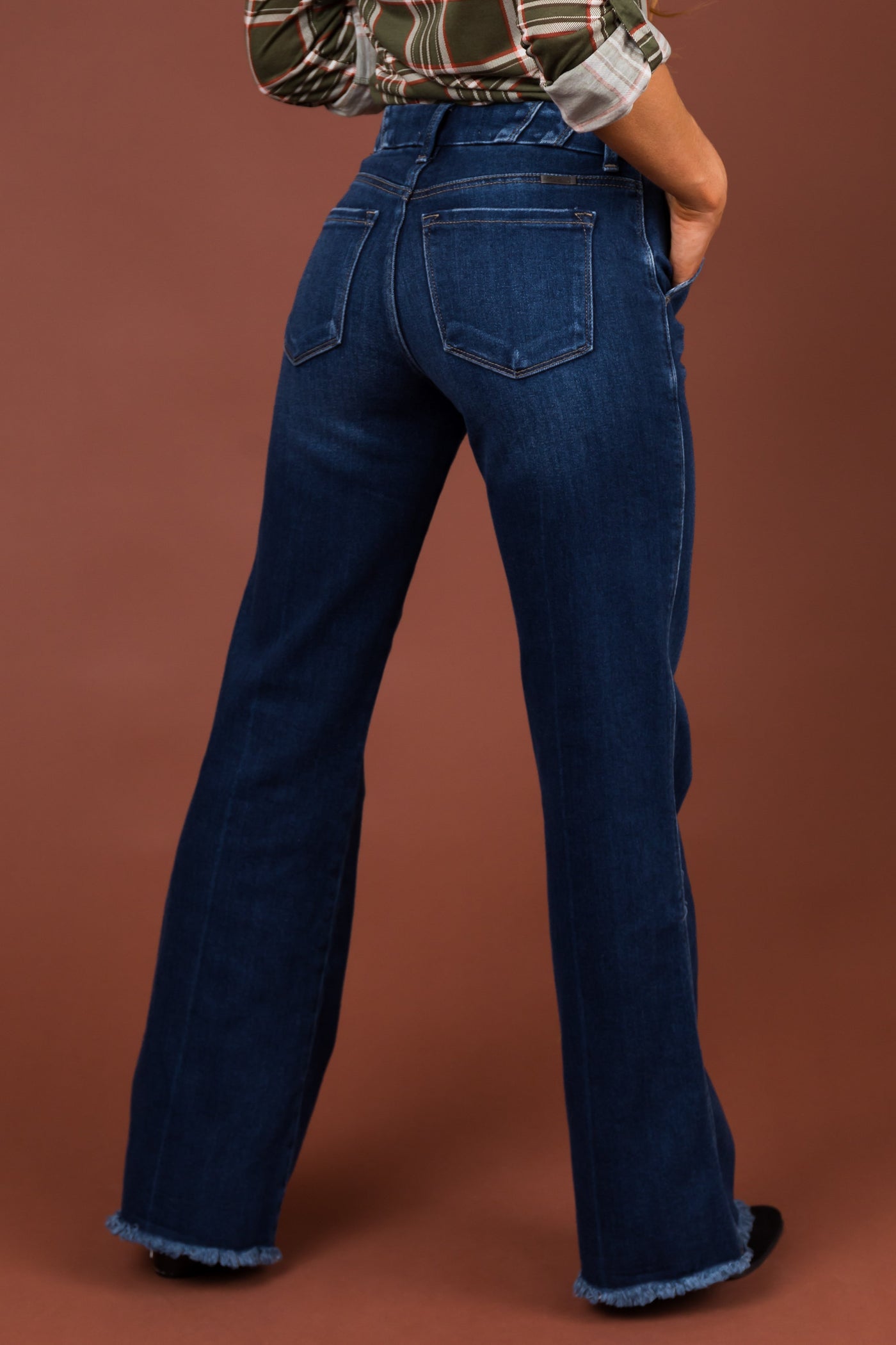 KanCan Dark Wash Raw Hem Bootcut Jeans