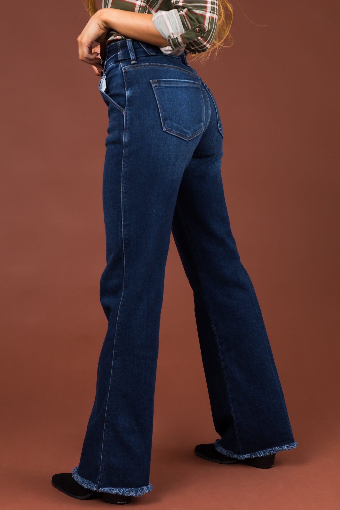 KanCan Dark Wash Raw Hem Bootcut Jeans