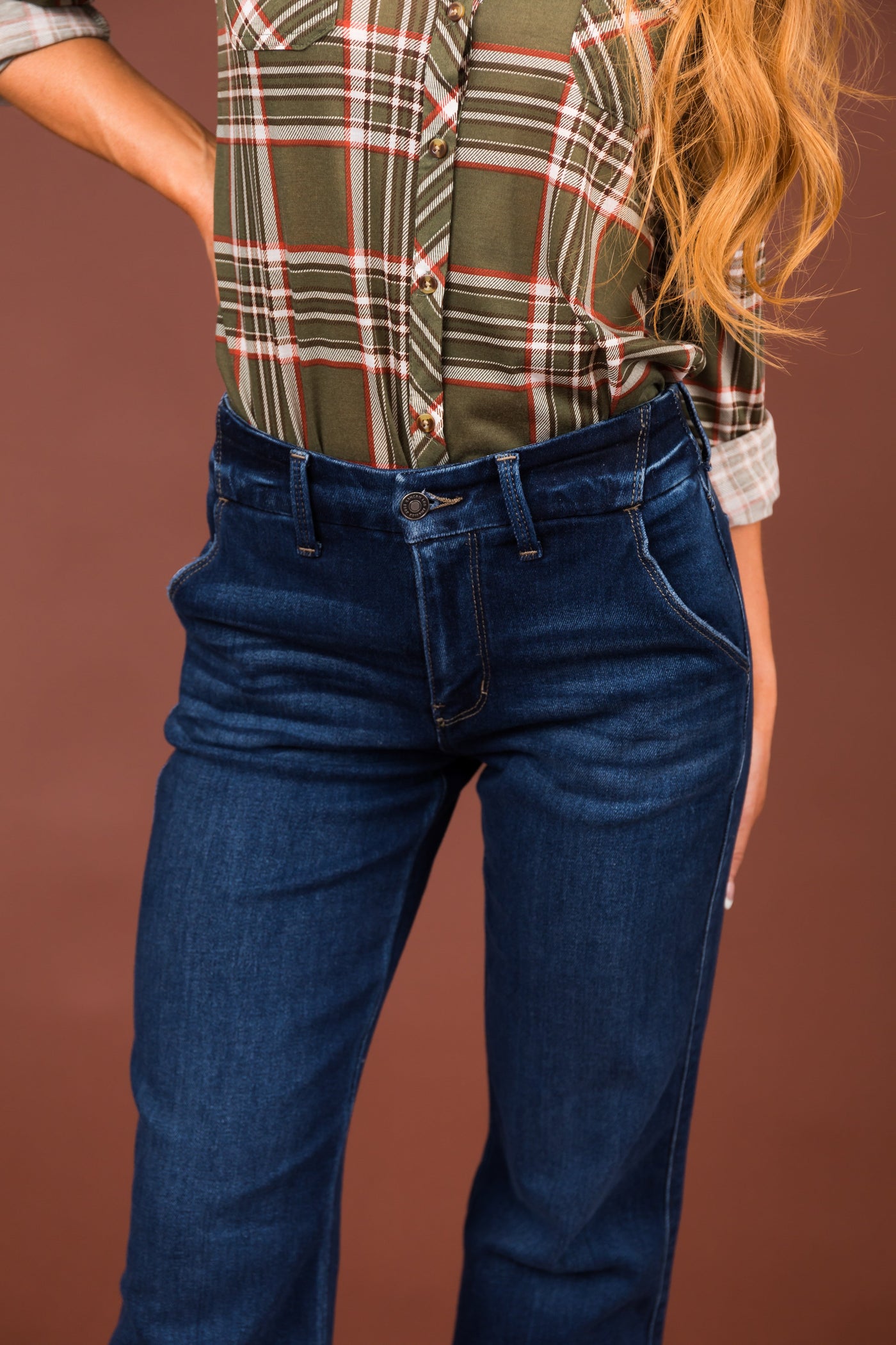 KanCan Dark Wash Raw Hem Bootcut Jeans