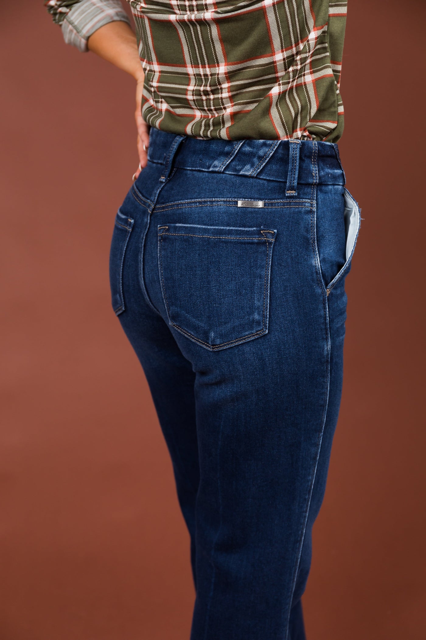 KanCan Dark Wash Raw Hem Bootcut Jeans