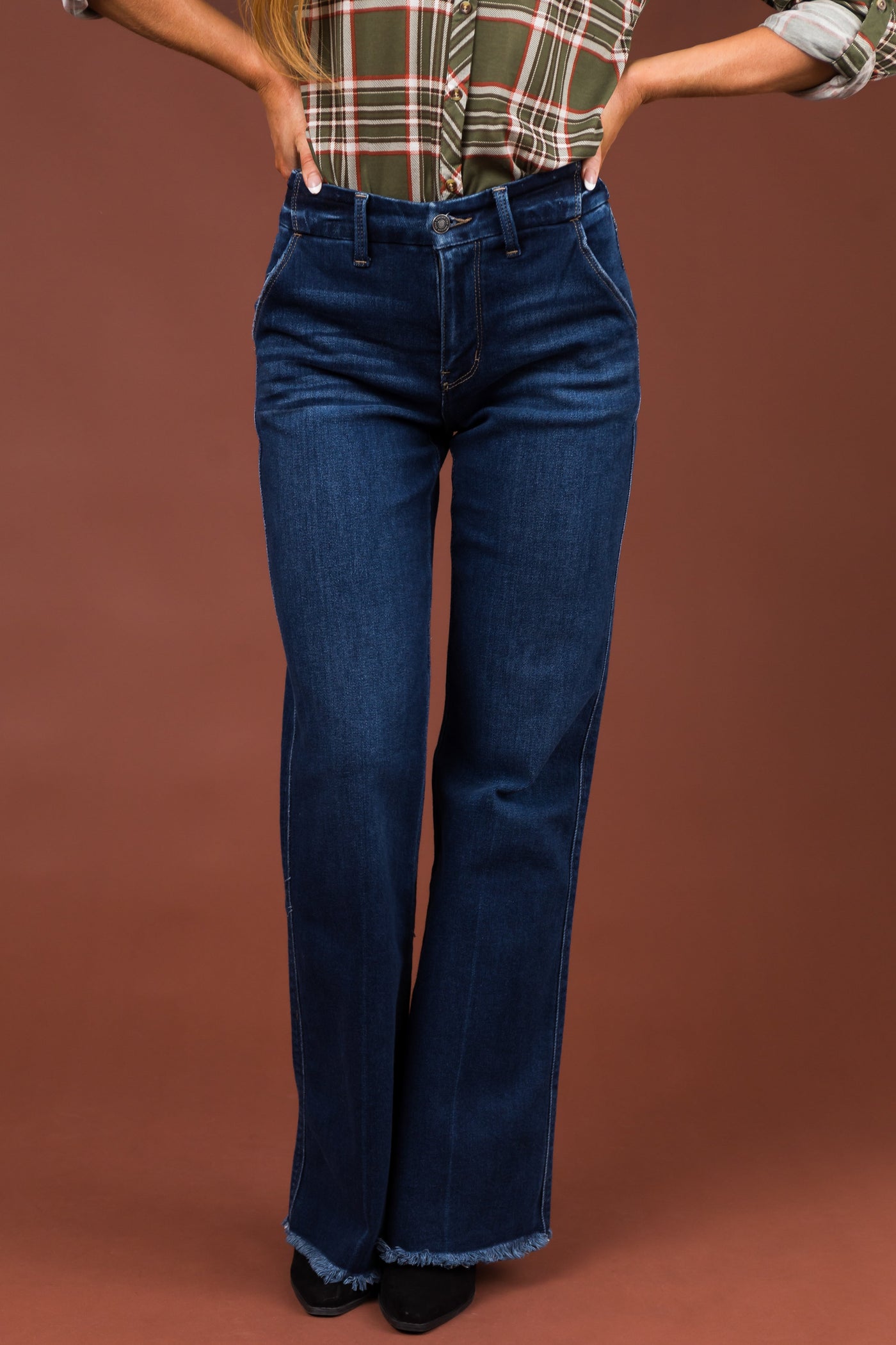 KanCan Dark Wash Raw Hem Bootcut Jeans