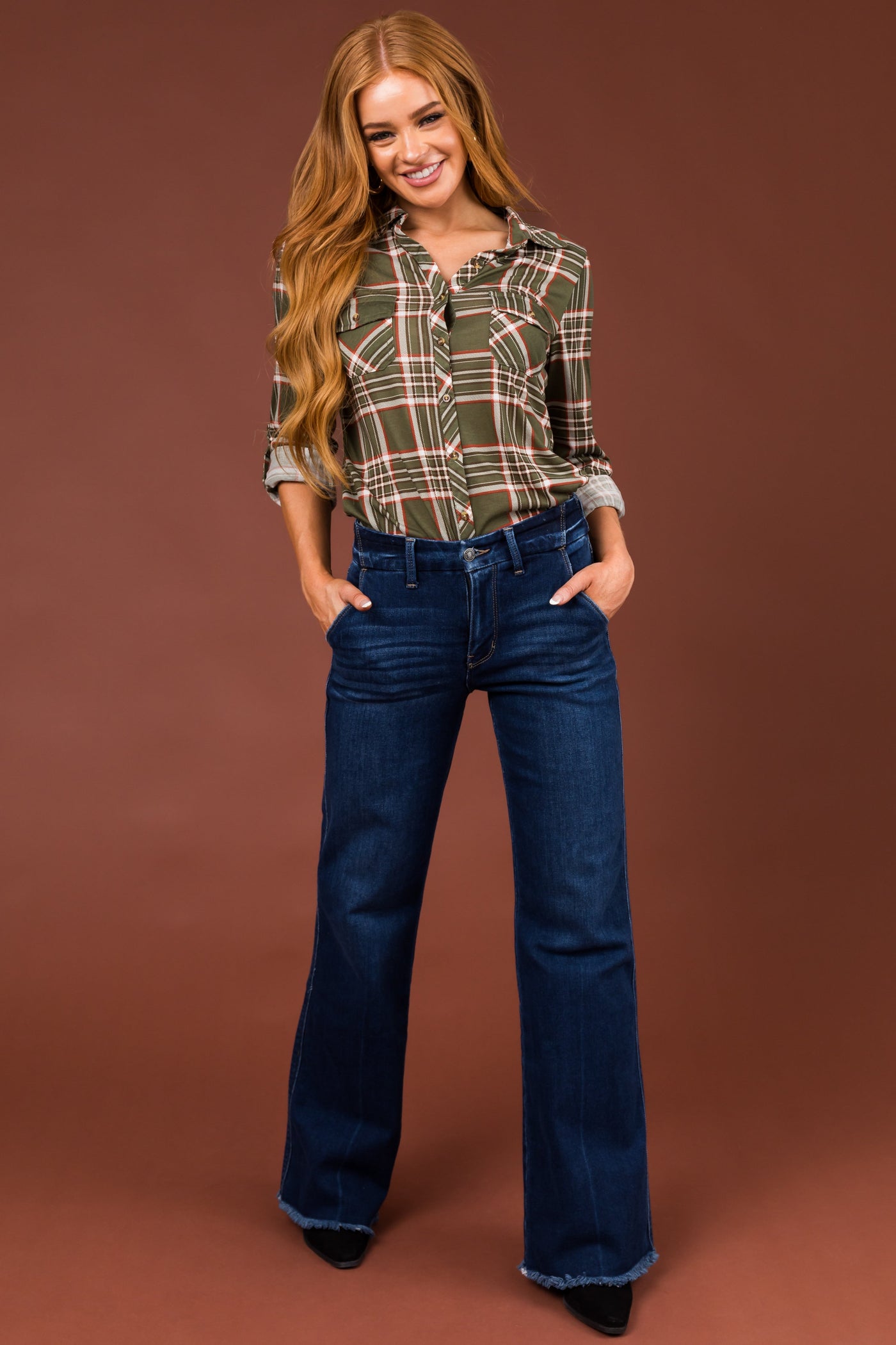 KanCan Dark Wash Raw Hem Bootcut Jeans