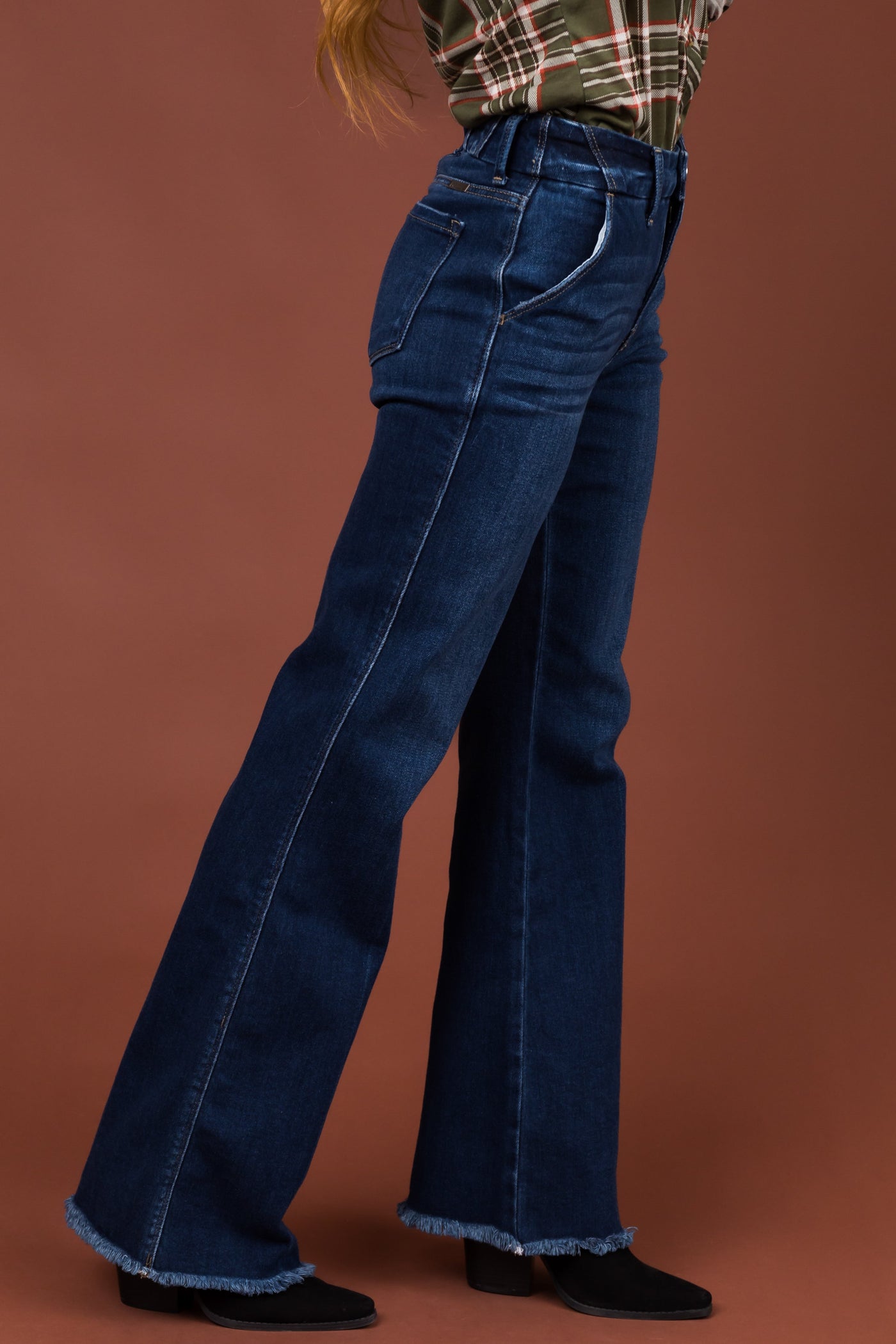 KanCan Dark Wash Raw Hem Bootcut Jeans