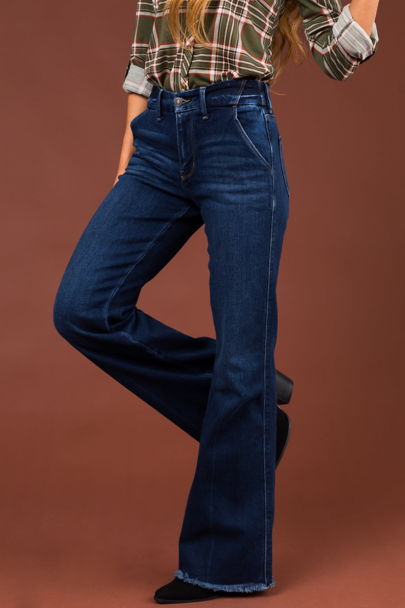 KanCan Dark Wash Raw Hem Bootcut Jeans