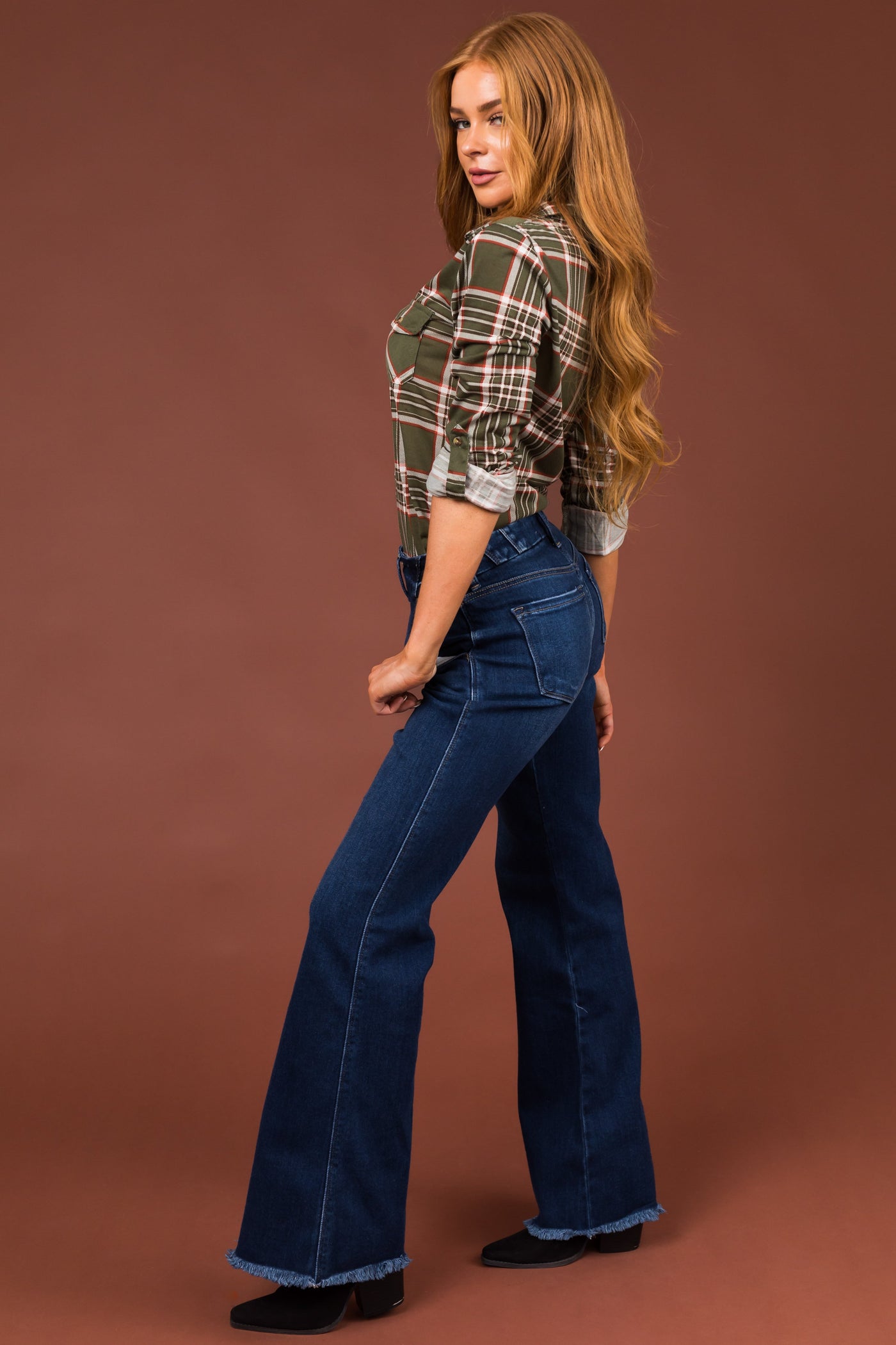 KanCan Dark Wash Raw Hem Bootcut Jeans