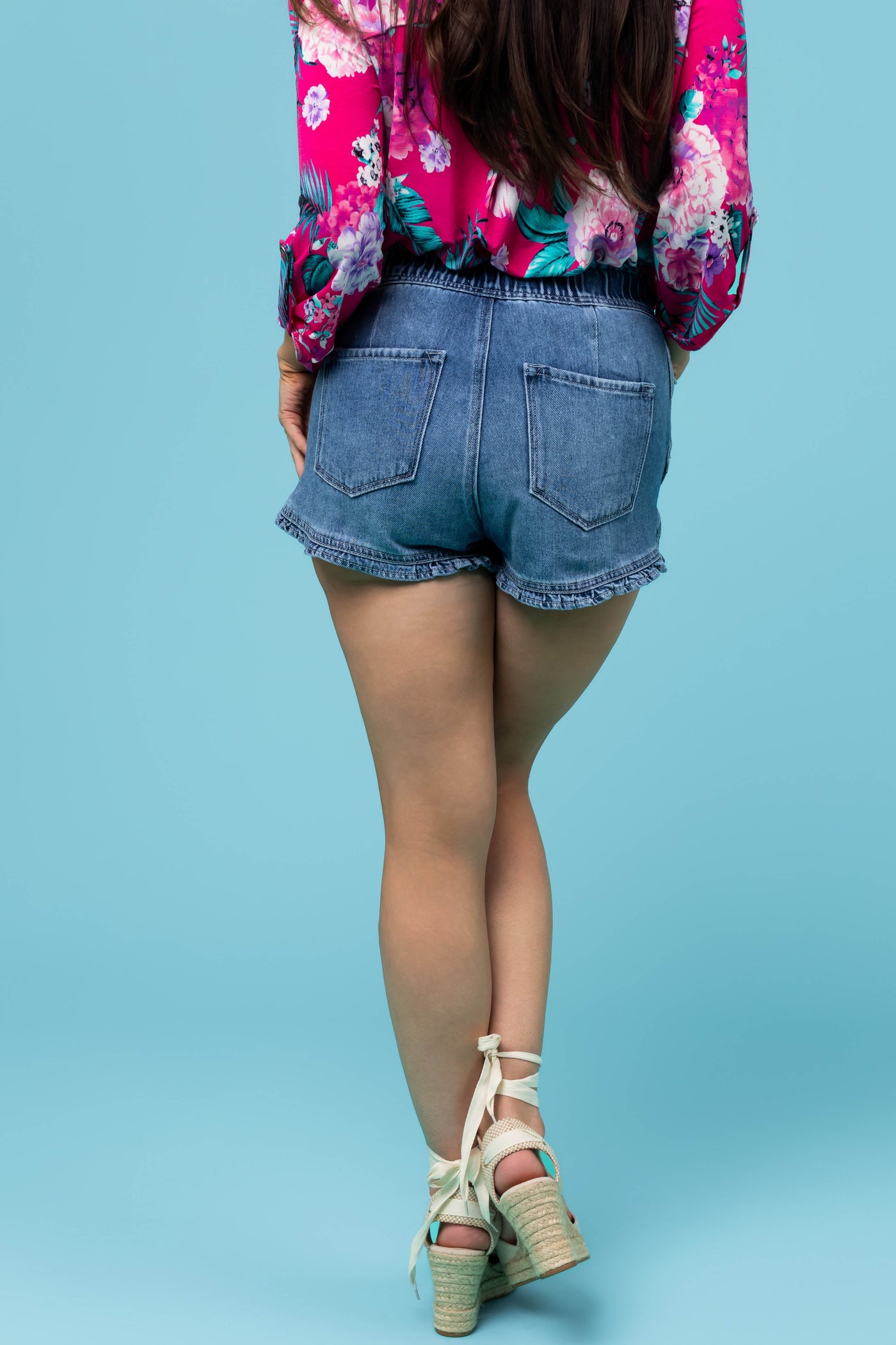 KanCan High Rise Ruffle Hem Shorts