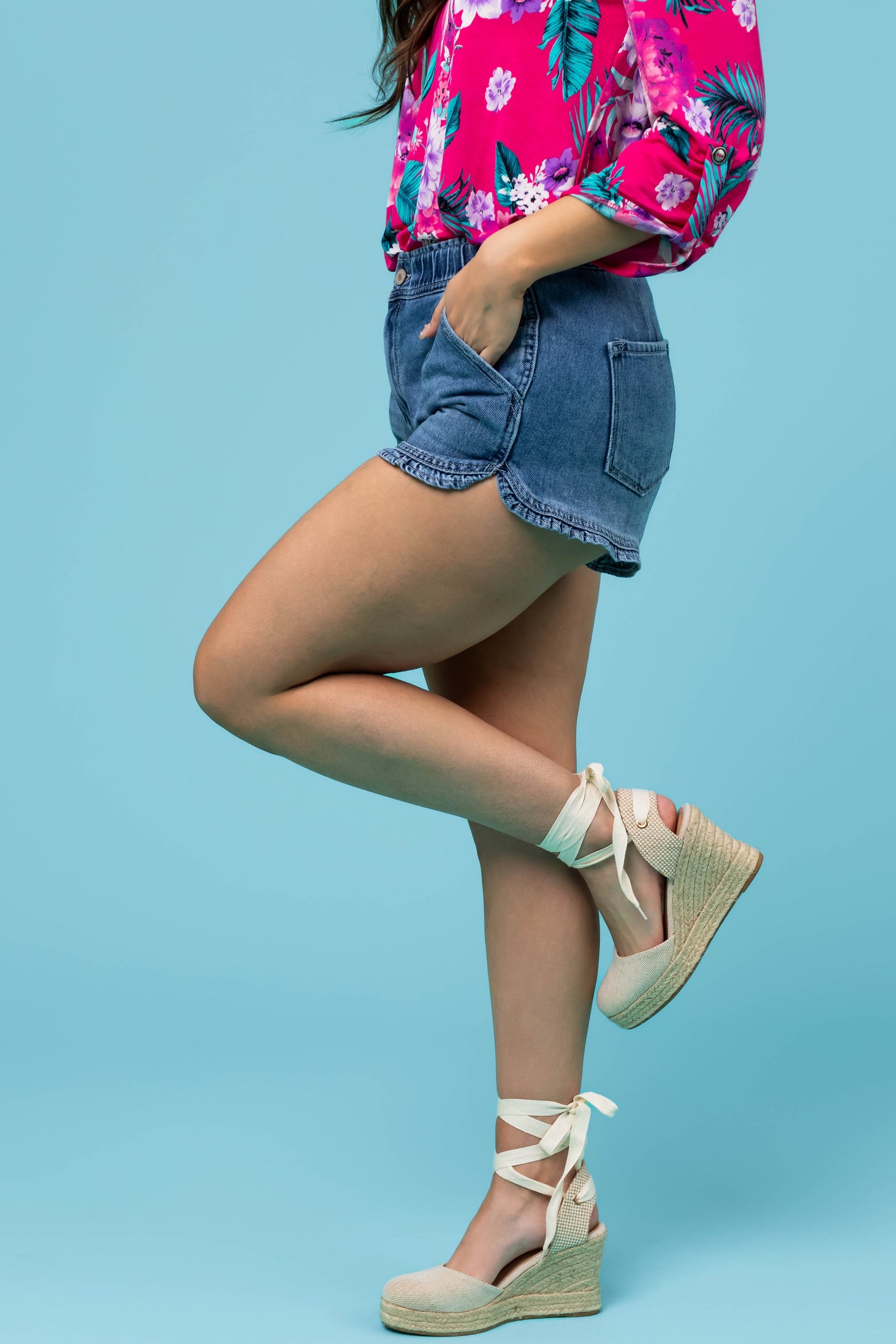 KanCan High Rise Ruffle Hem Shorts