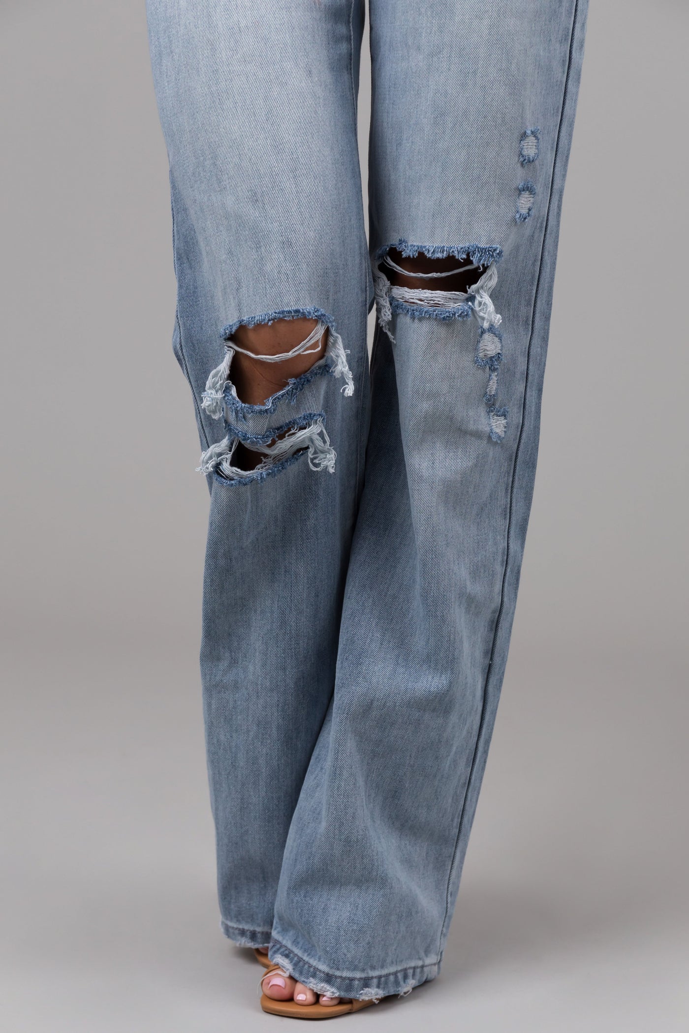 KanCan Light Wash Distressed Button Fly Wide Leg Jeans