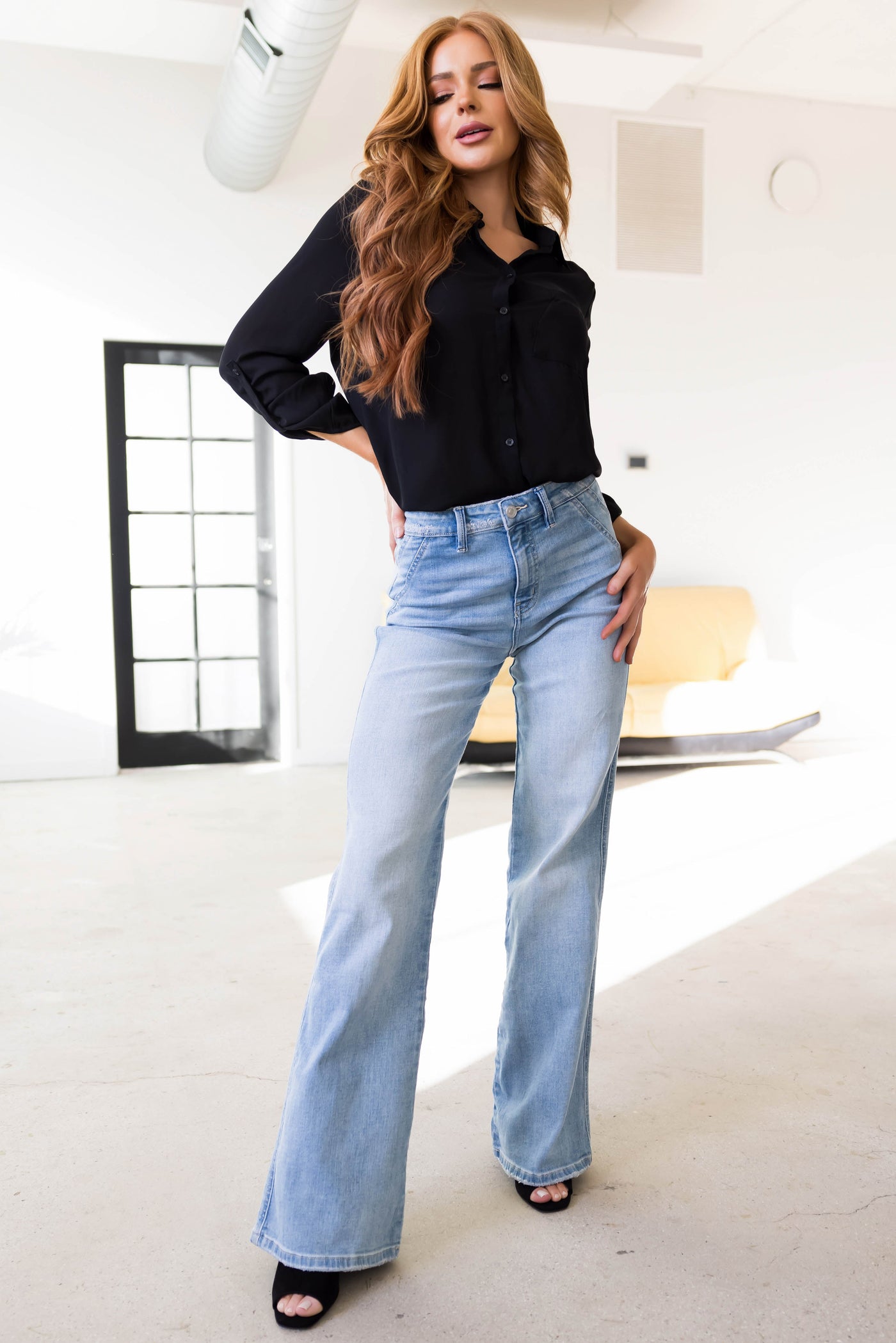 KanCan Light Wash Ultra High Rise Flare Jeans