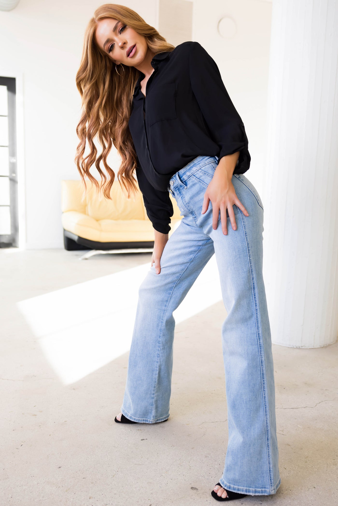 KanCan Light Wash Ultra High Rise Flare Jeans