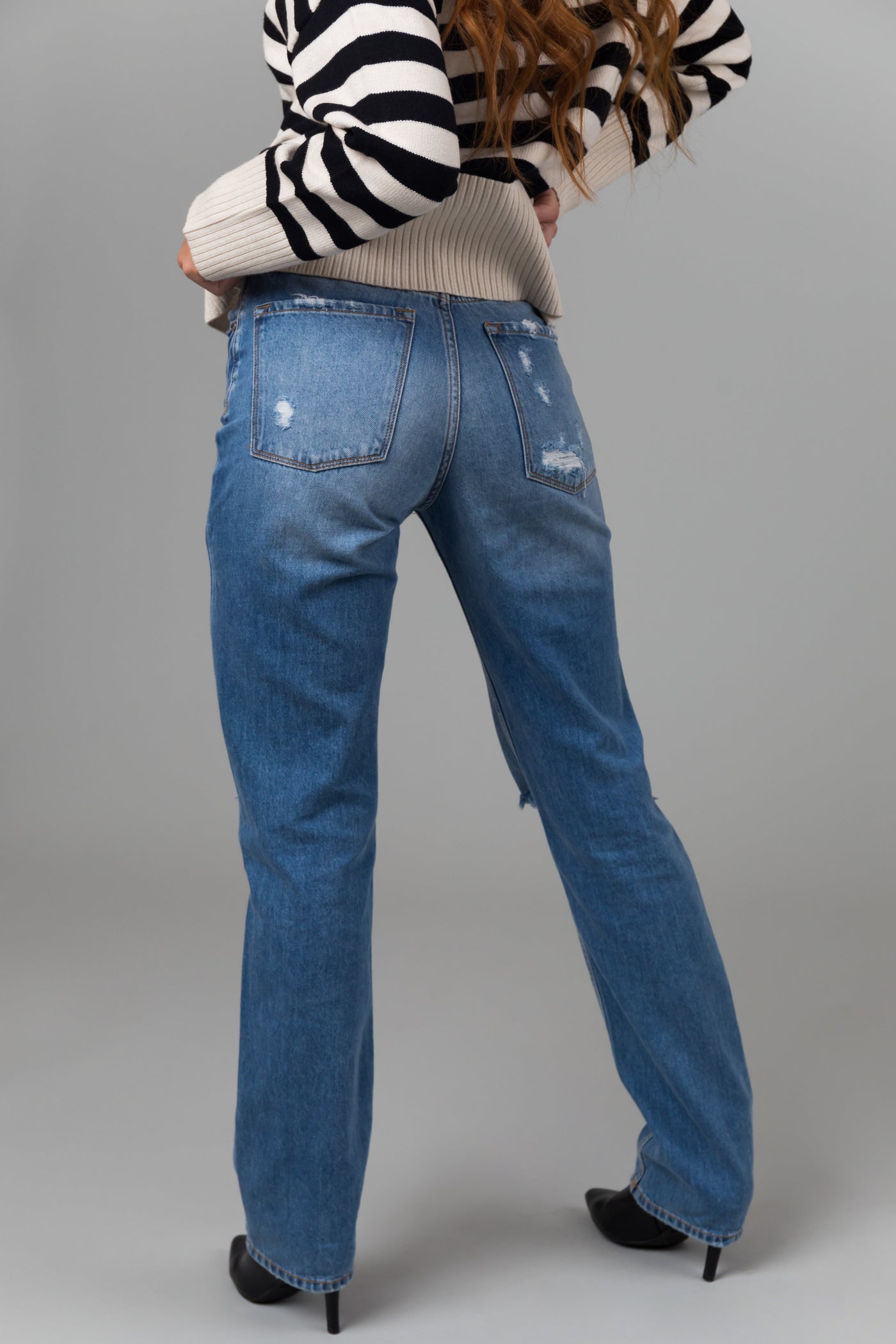 KanCan Medium Wash Distressed High Rise Straight Jeans