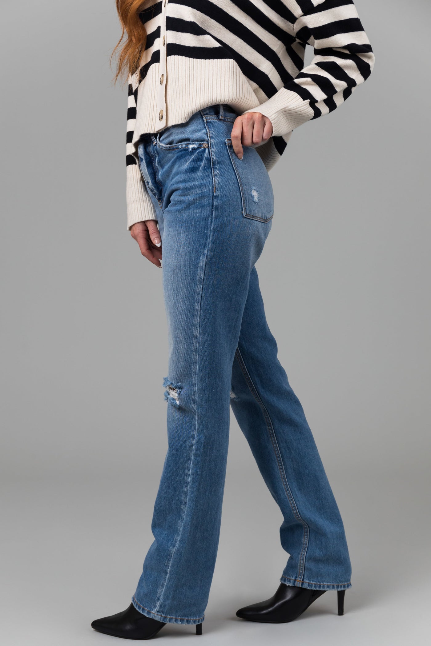 KanCan Medium Wash Distressed High Rise Straight Jeans