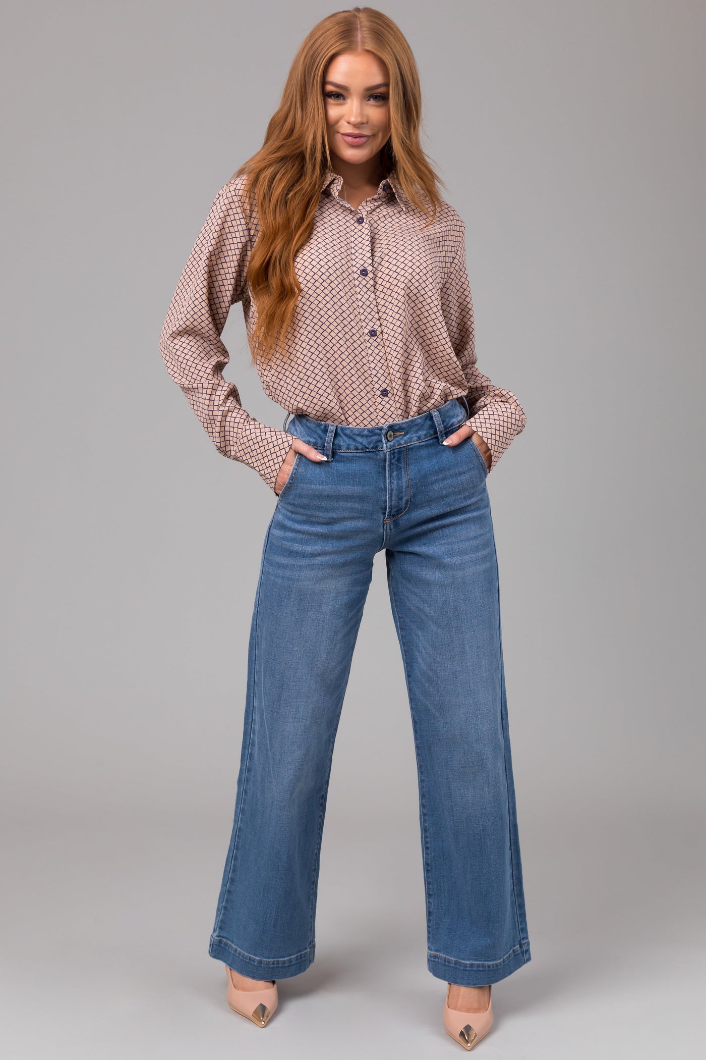 KanCan Medium Wash High Rise Trouser Wide Leg Jeans