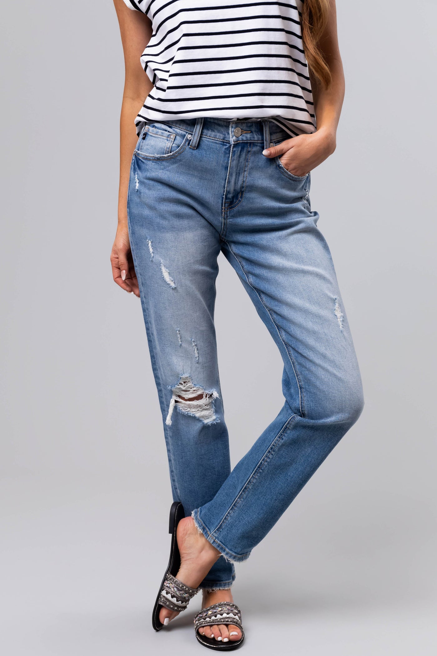 KanCan Medium Wash Straight Leg High Rise Jeans