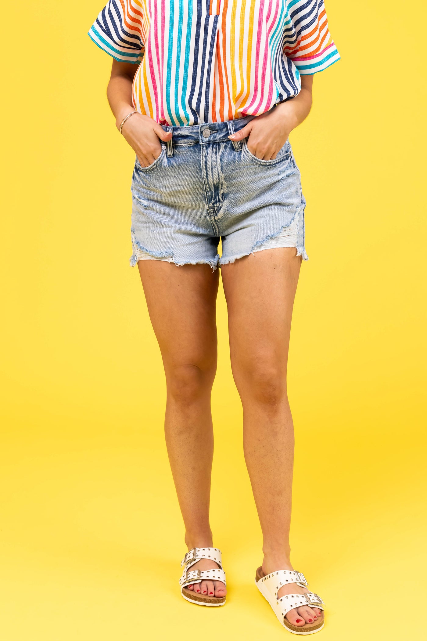 KanCan Medium Washed Distressed Denim Mom Shorts