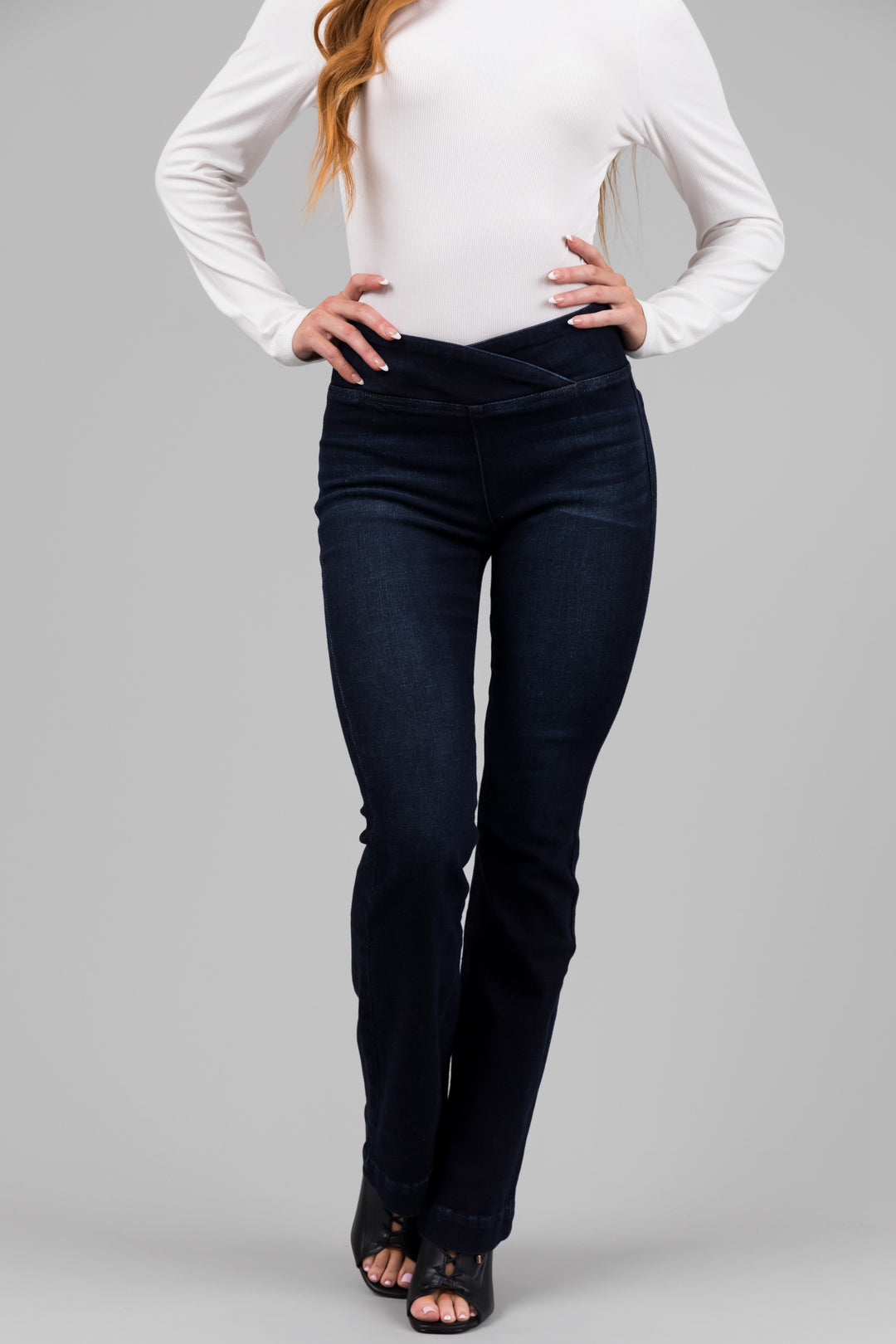 KanCan Super Dark Wash Mid Rise Pull On Bootcut Jeans