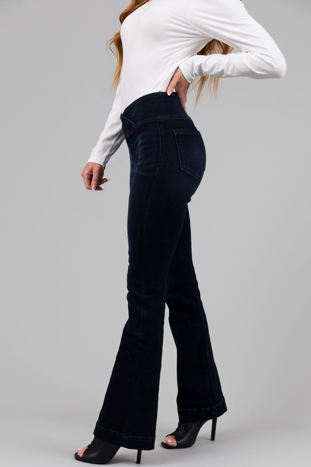 KanCan Super Dark Wash Mid Rise Pull On Bootcut Jeans