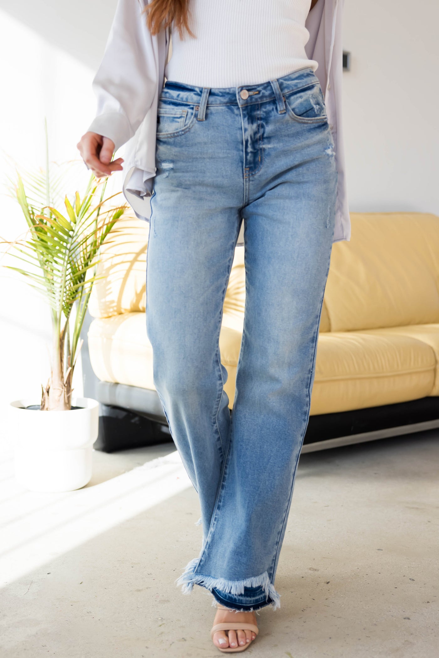 KanCan High Rise Flare Distressed Hem Jeans