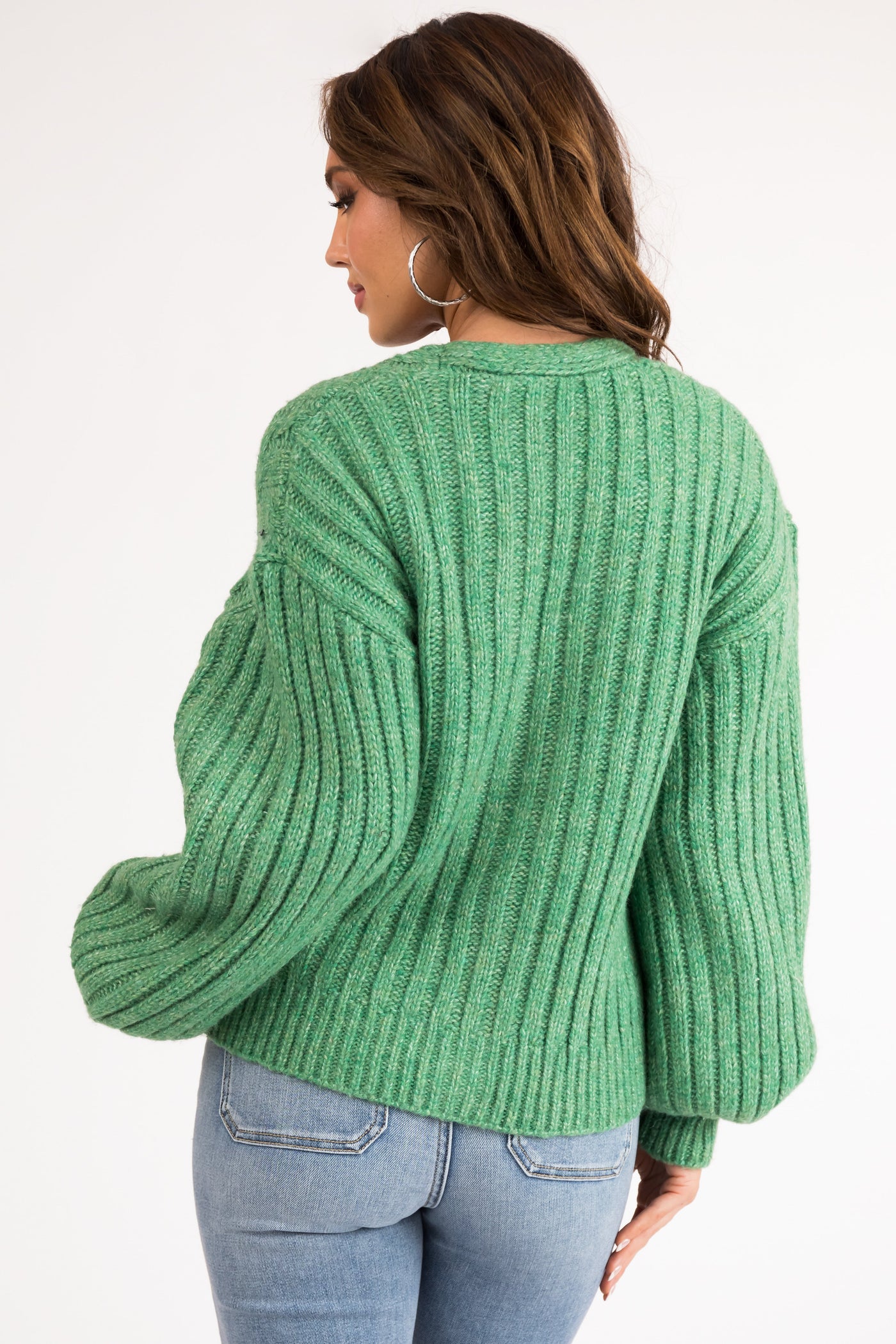 Kelly Green Cable Knit Button Up Cardigan