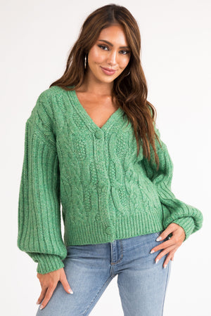 Kelly Green Cable Knit Button Up Cardigan