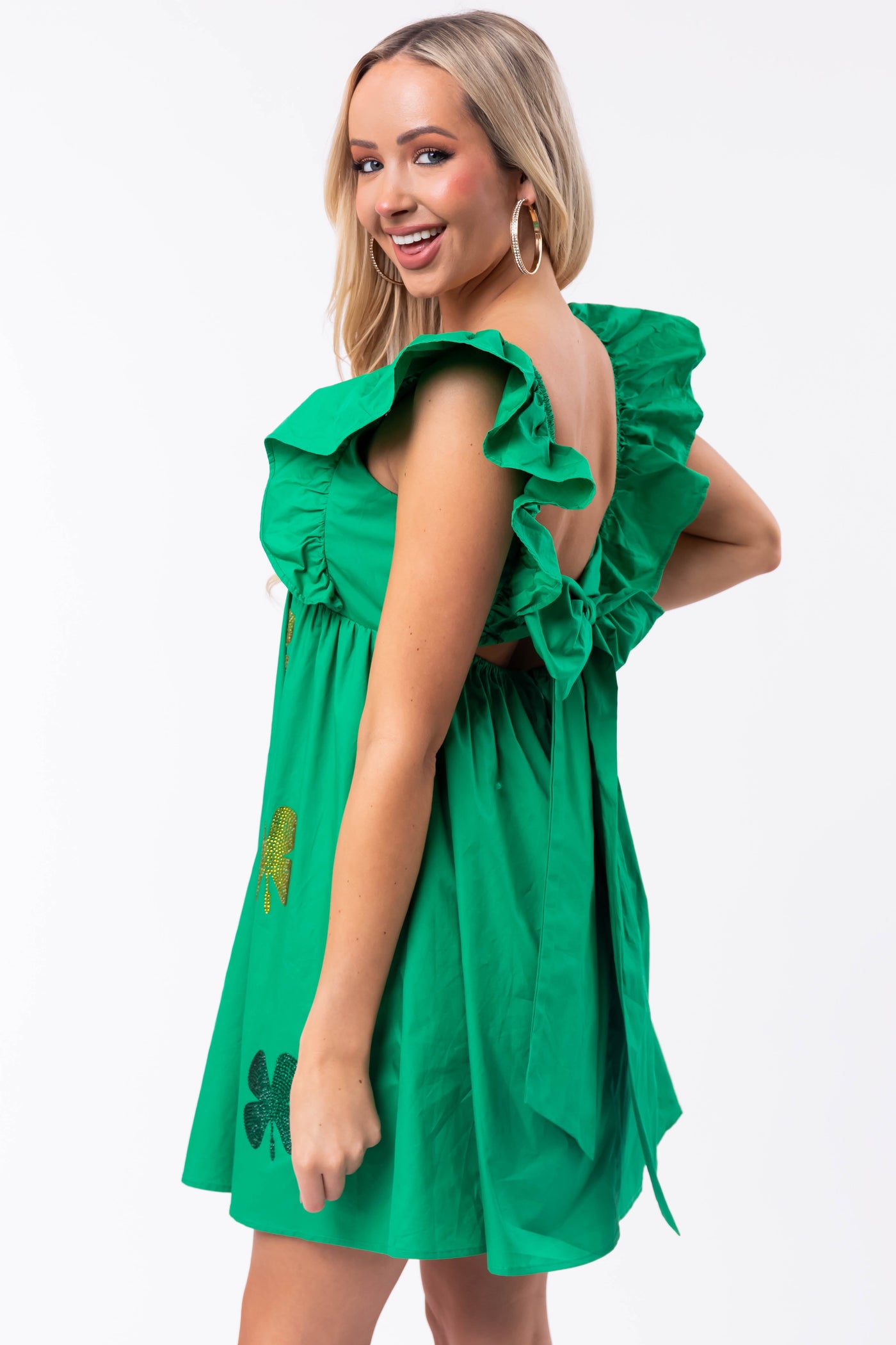 Kelly Green Clover Rhinestone Mini Dress