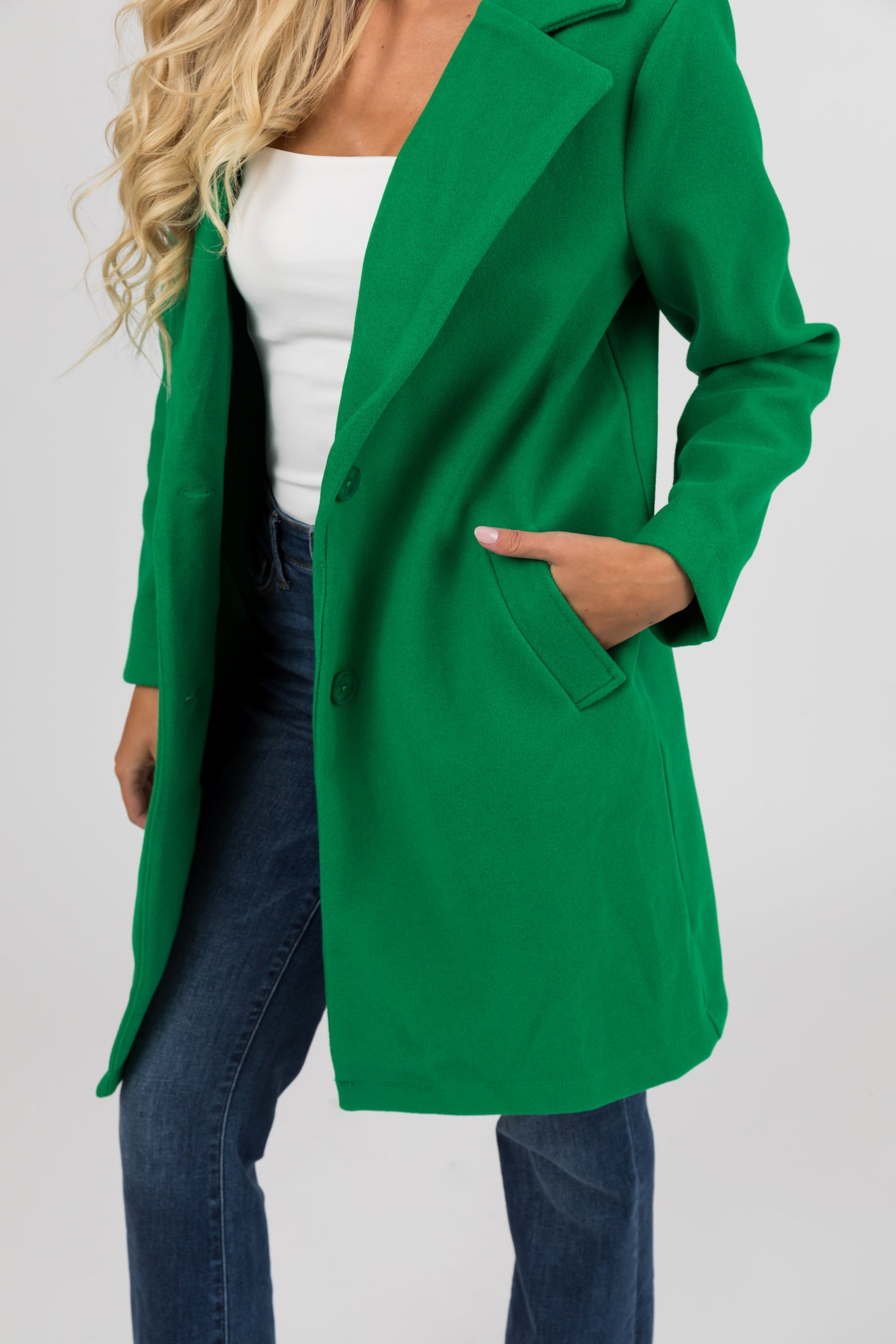 Kelly Green Collared V Neck Buttoned Coat