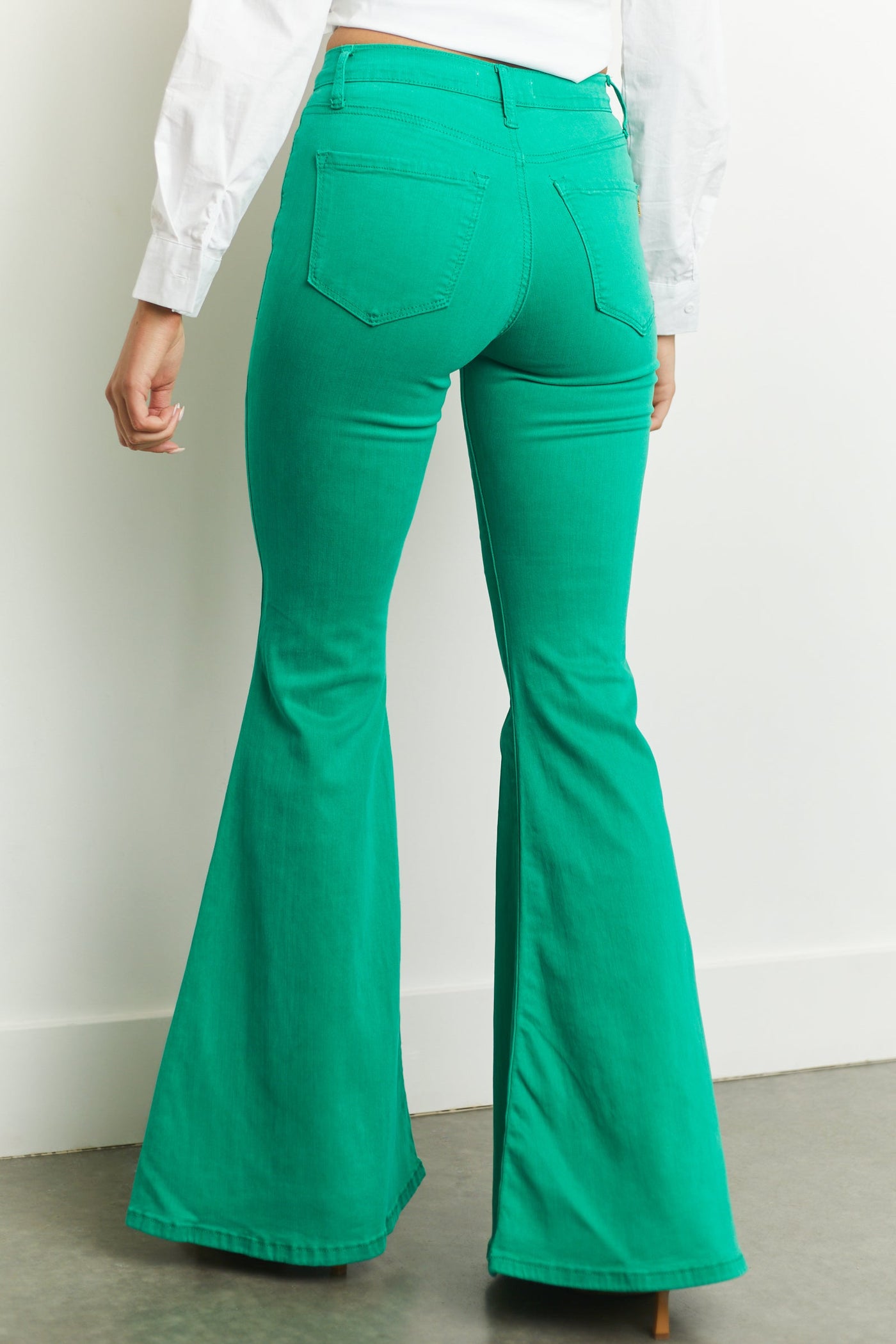 Kelly Green Flare Bell Bottom Denim Jeggings